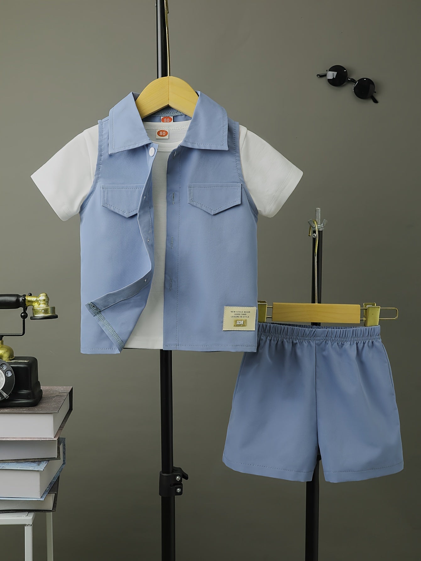 Baby Boy Summer Clothing Set Vest T-Shirt Shorts Solid Colors Outdoor Vacation