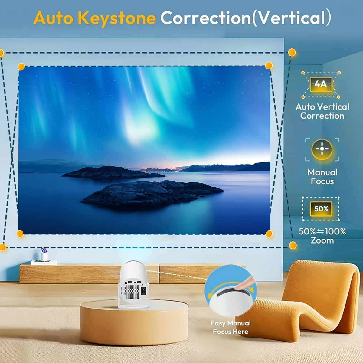 Portable High Brightness Projector Support 720P 1080P WiFi Bluetooth EU Plug