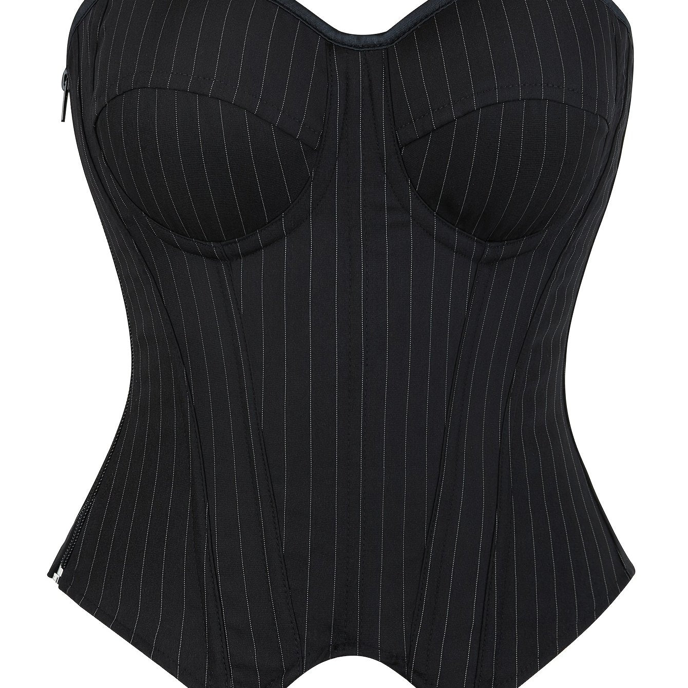 Women's Striped Strapless Corset Top with Built-in Bra Cups and Polyester Elastane Fabric