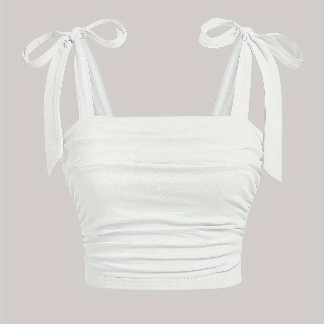 Women's Solid Square Neck Ruched Crop Tank Top Summer Sleeveless Knit Polyester