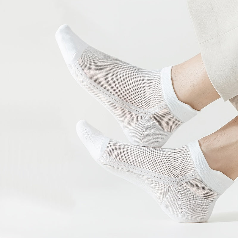 Men's Breathable Mesh Ankle Socks Summer Lightweight Sweat-Absorbent Solid Colors Polyester Blend Pack of 5