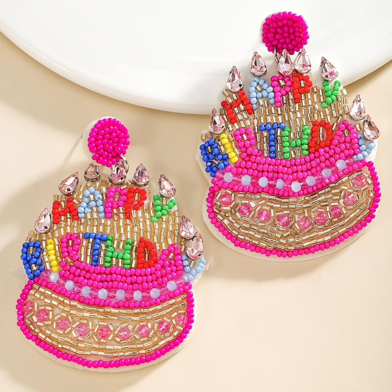 Pendientes de pastel de cuentas bohemias para mujer, colgantes de pedrería, pasadores de acero inoxidable