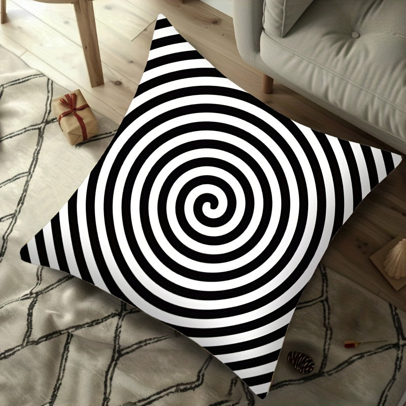 Black and White Striped Velvet Pillowcase 44cm Square Double Sided Print for Living Room Office