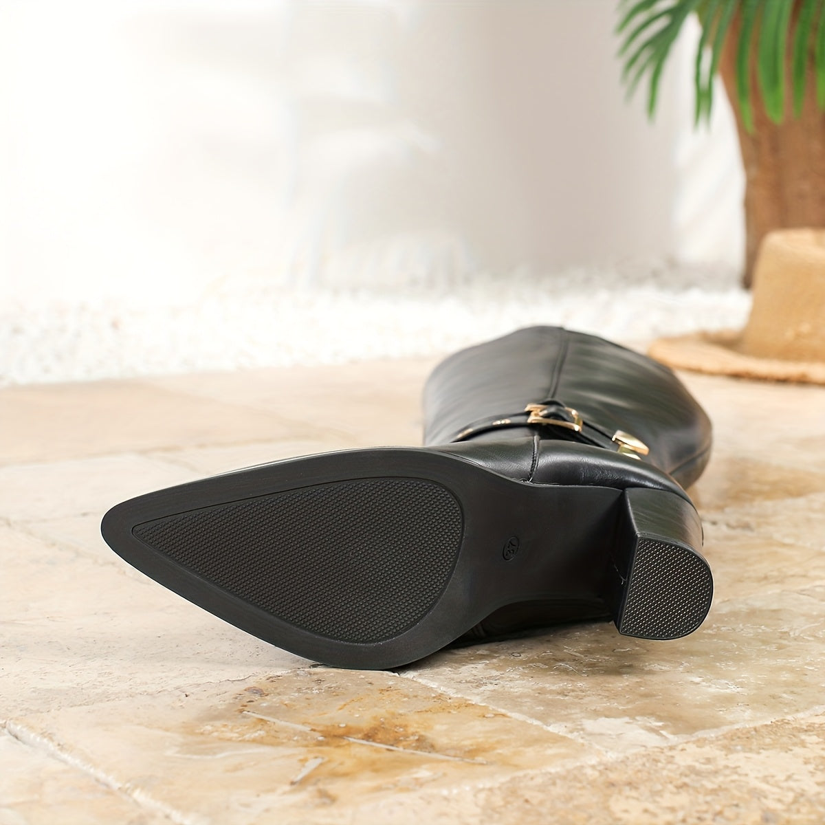 Ayollar uchun faux charm yuqori qisma blok poyabzal, yon zippersi bilan