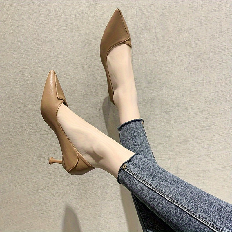Women's Solid Color Pointed Toe Court Pumps with Kitten Heels for Office Wear