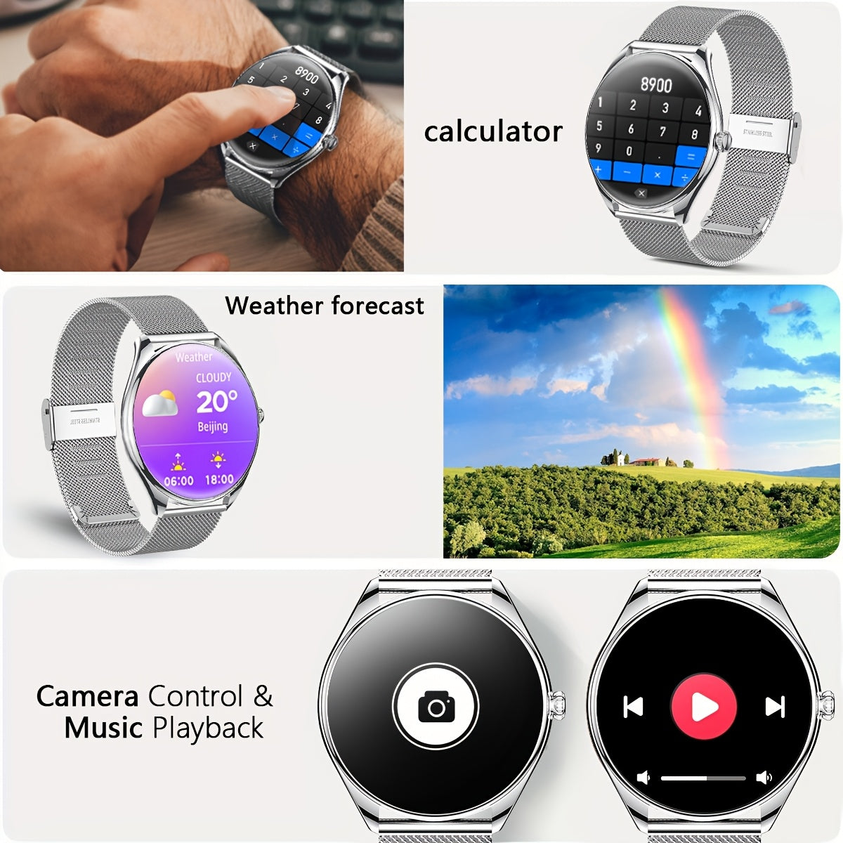 Ultra-Thin Smart Watch with Call Function Stainless Steel Fitness Tracker 100+ Sport Modes