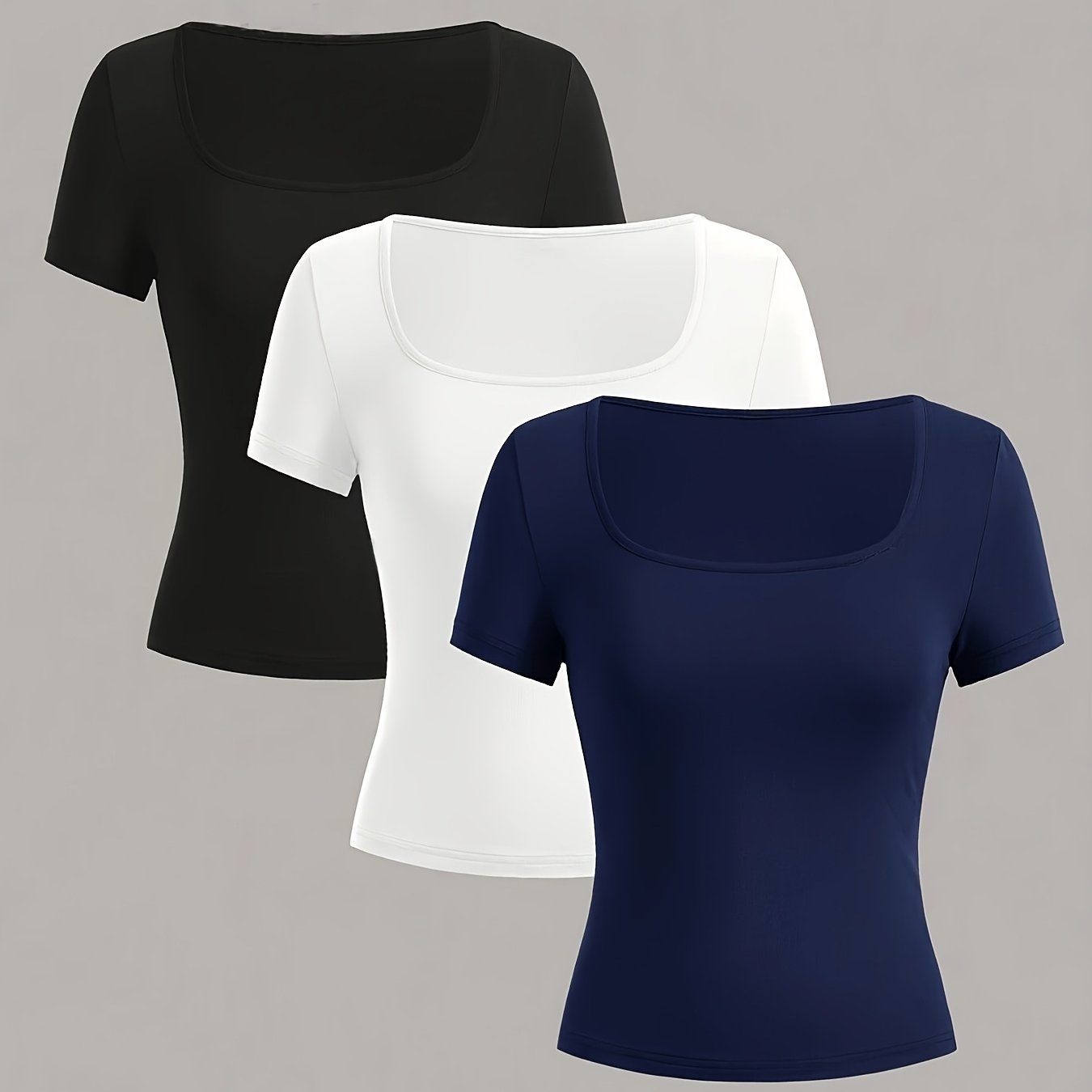 Set of 3 Solid Color Women's T-Shirts for Casual Summer Wear