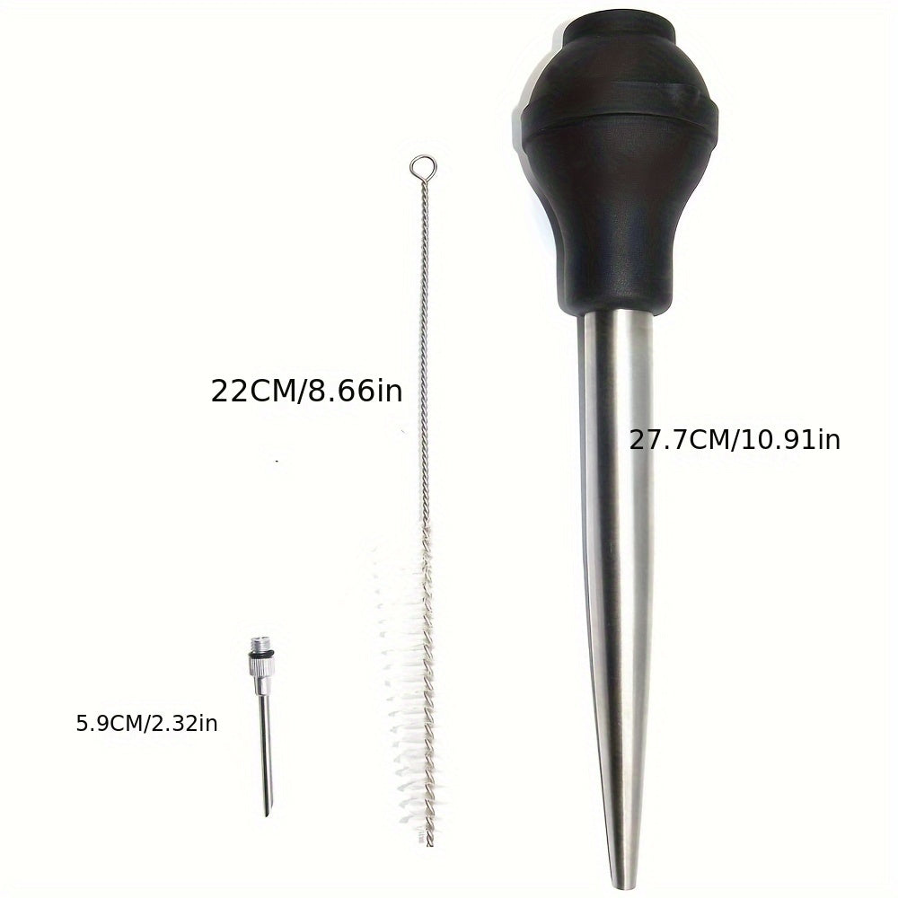 Stainless Steel Turkey Baster and Silicone Brush Set for Marinades and Cooking