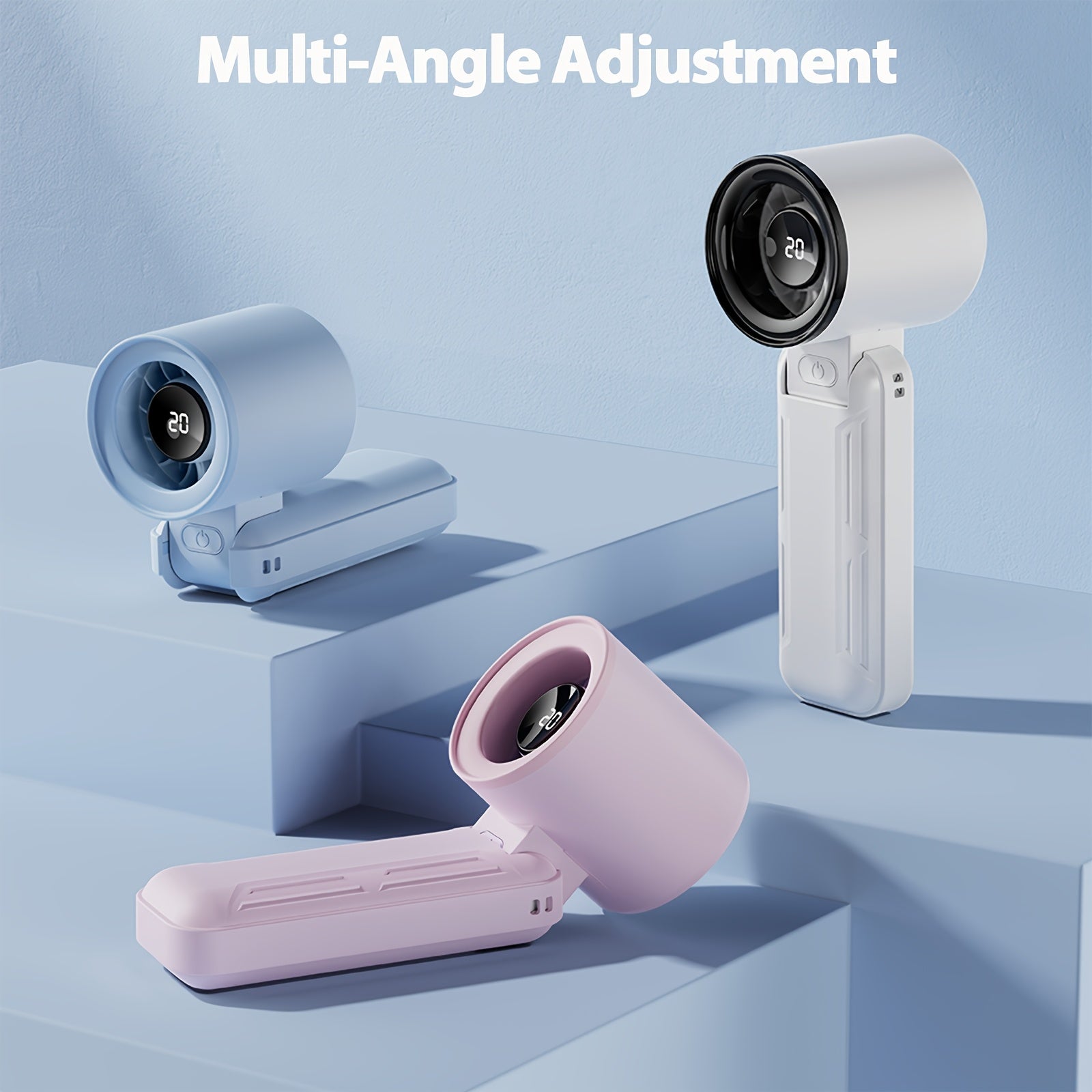 Portable Handheld Turbo Fan with Rechargeable Battery, Foldable, Neck Strap