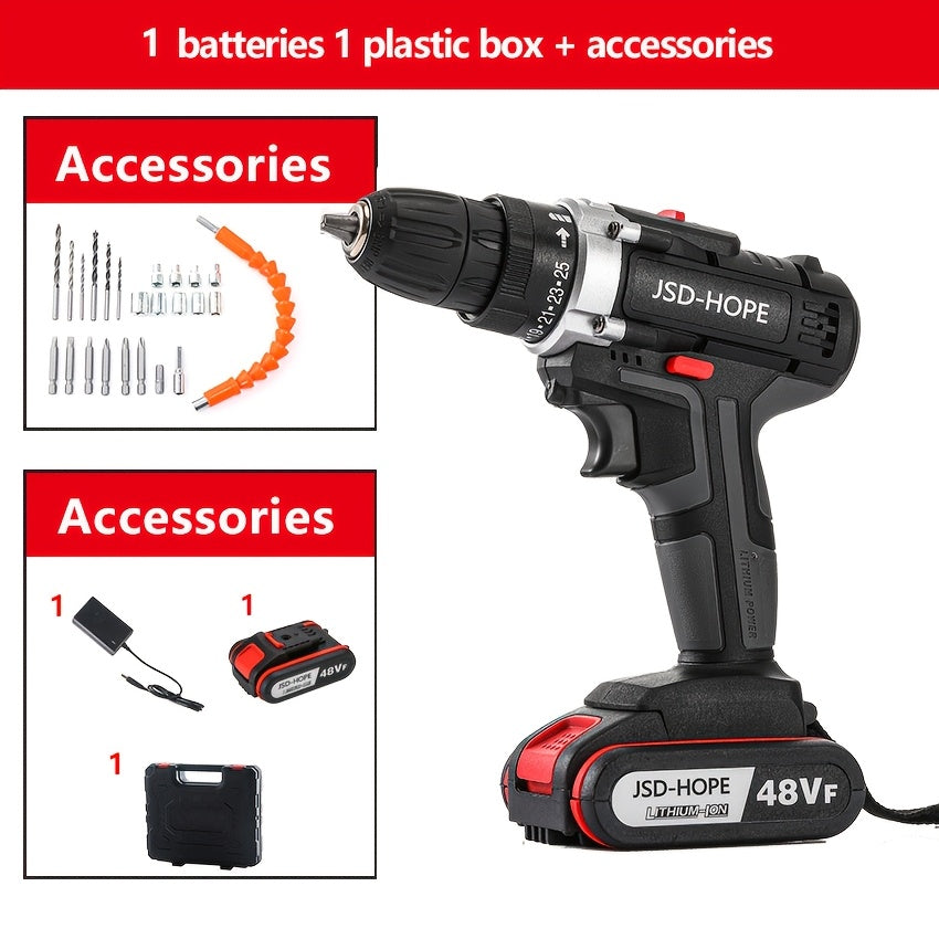 Cordless Impact Drill Driver Kit 48V Lithium Battery Charger US Plug