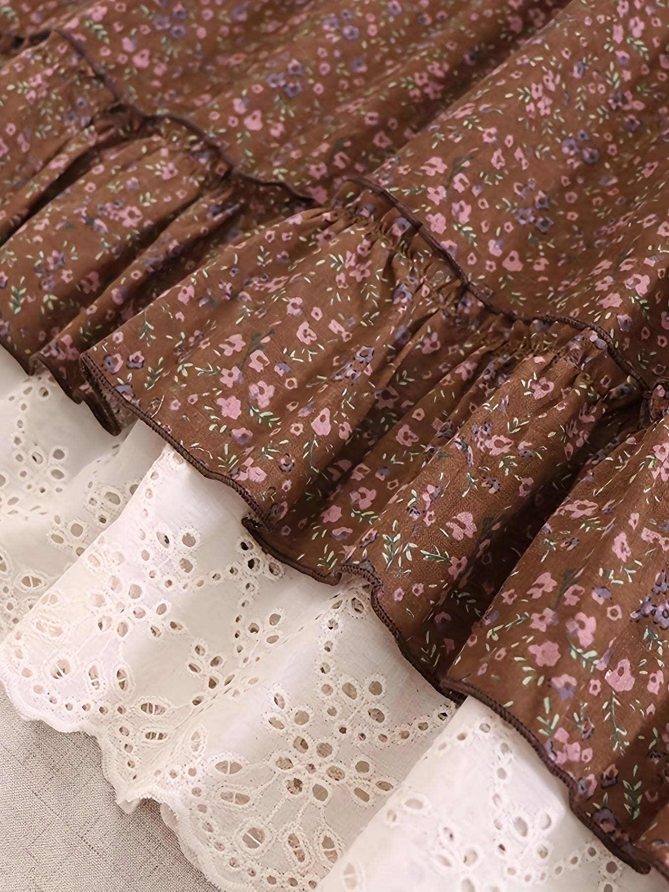 Vestido largo de estilo japonés con flores para mujer, con costura de encaje y falda de lino