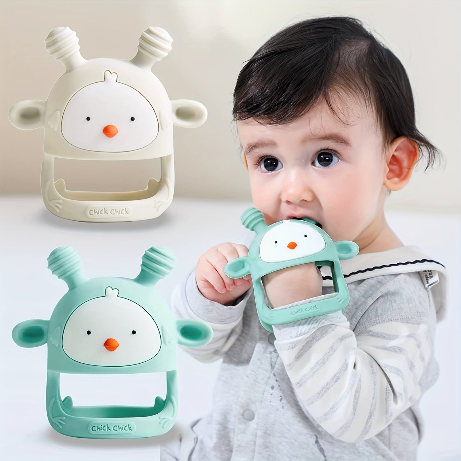 Silikon materialidan tayyorlangan chaqaloqlar uchun tish chiqargich o'yinchoq, bolalar uchun xavfsiz, chirqirash ovozi, 6-12 oylik bolalar uchun mos, BPA dan holi, hech qachon qo'lga tushmaydi (1/2 to'plam)