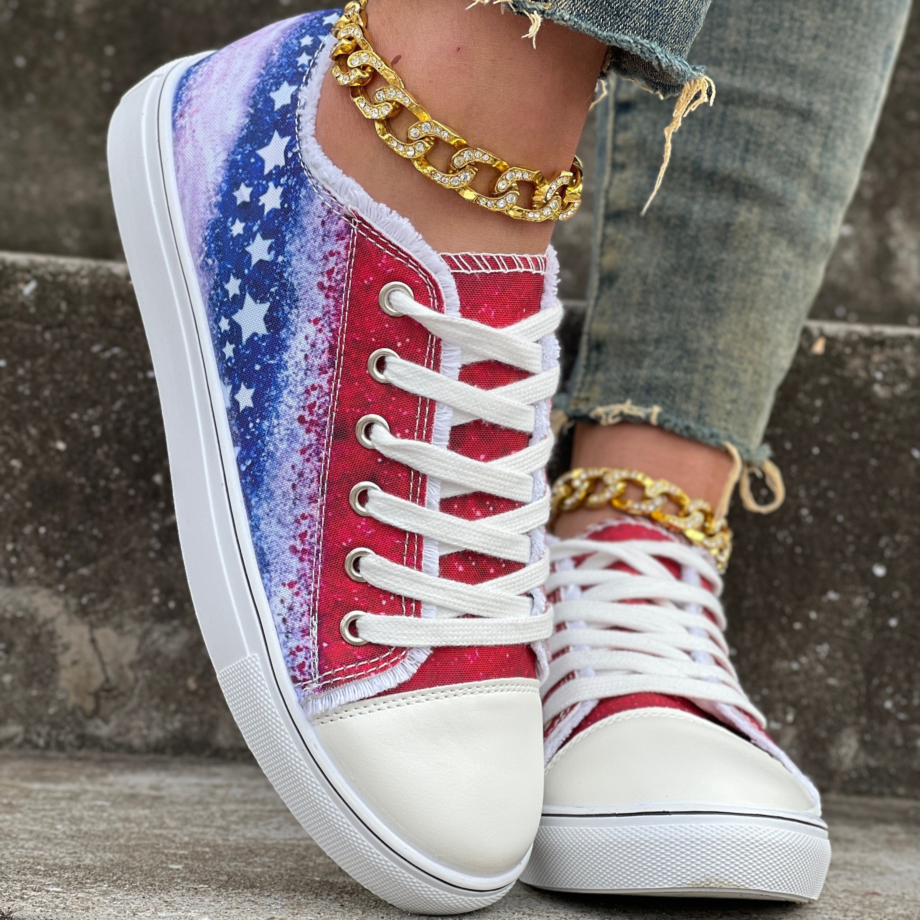 Women's Canvas Casual Shoes, Star Pattern, Lightweight Outdoor Sneakers