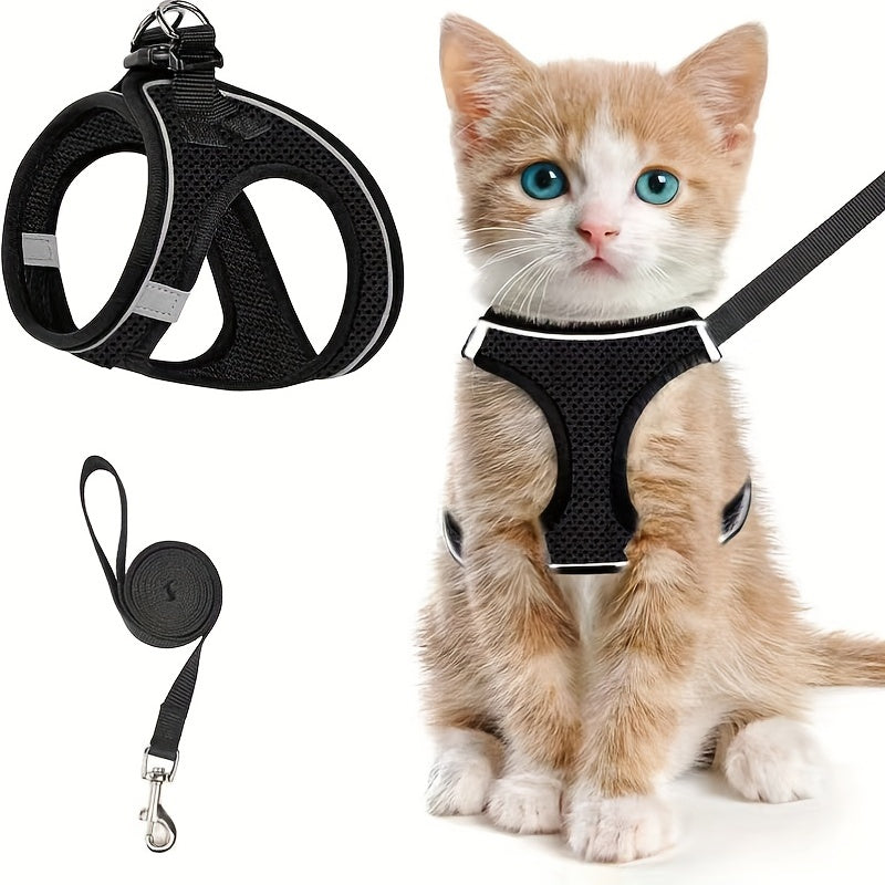 Escape-Proof Cat Harness and Leash Set Reflective Mesh for Outdoor Safety