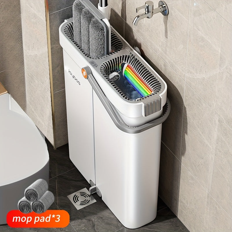 15.55 Inch Flat Mop and Bucket Set with Microfiber Cloths for Tile and Wood Floors