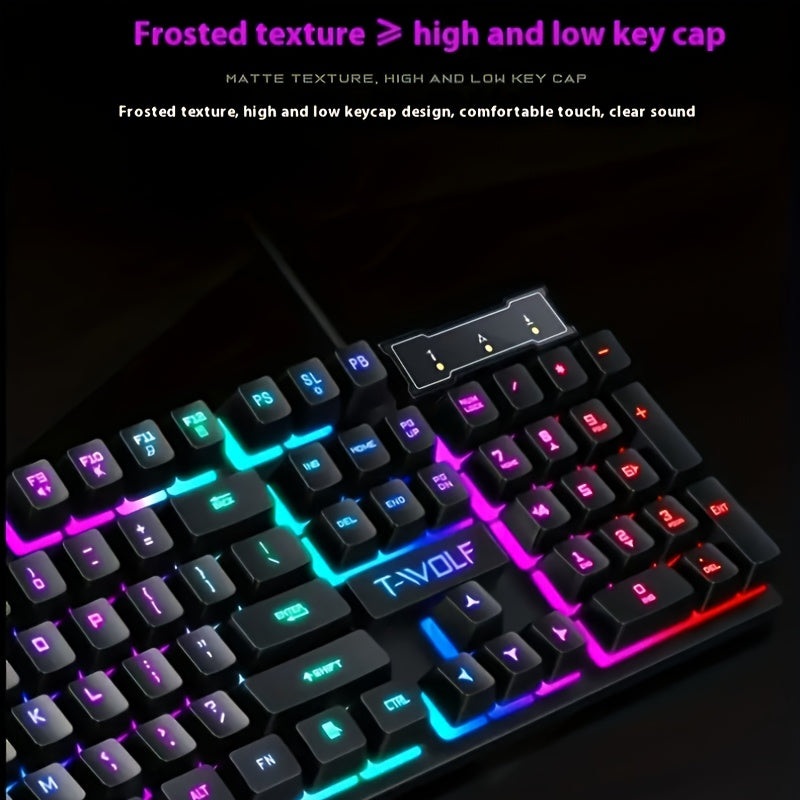 Teclado mecánico para juegos con cable, retroiluminado, ergonómico, negro, con LED para oficina y juegos