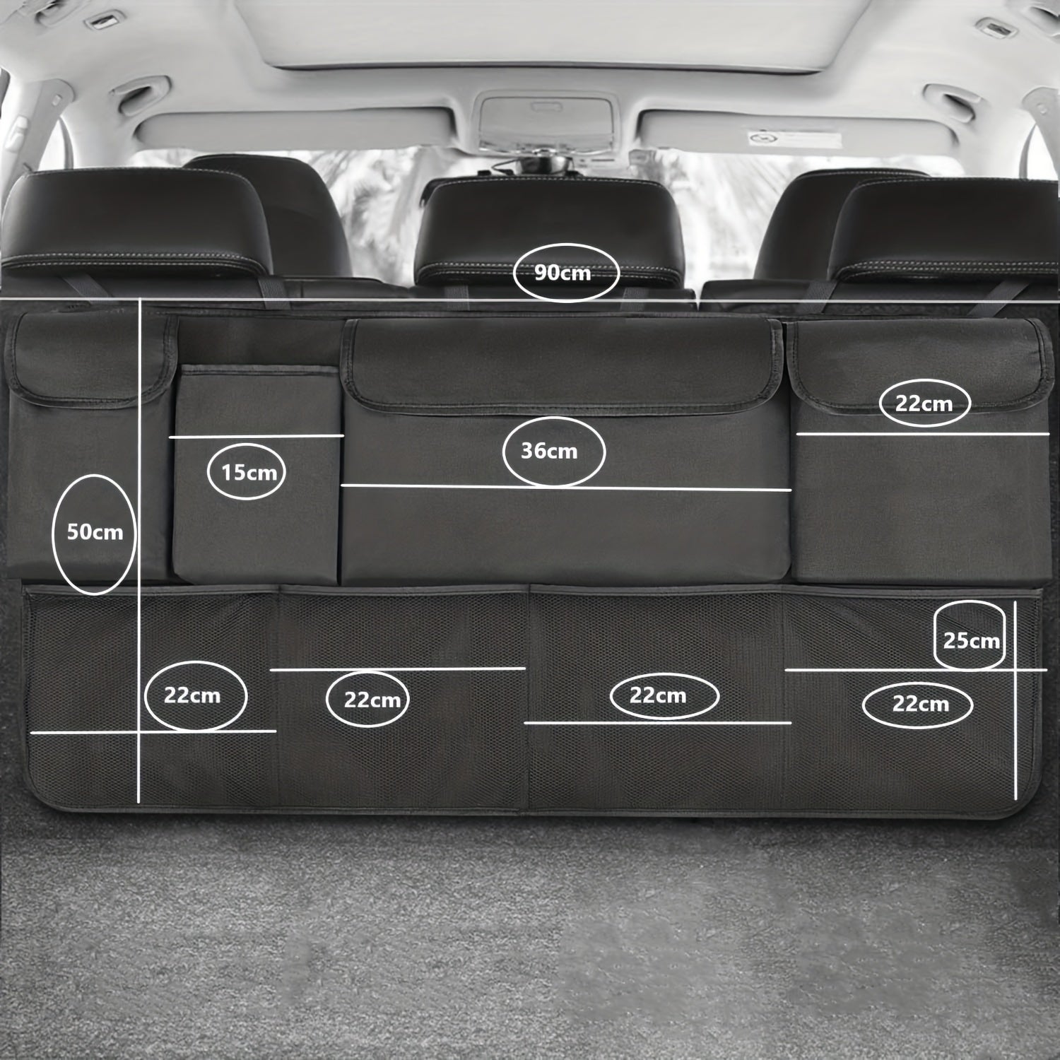 Organizador de maletero de coche negro, almacenamiento colgante con 8 bolsillos