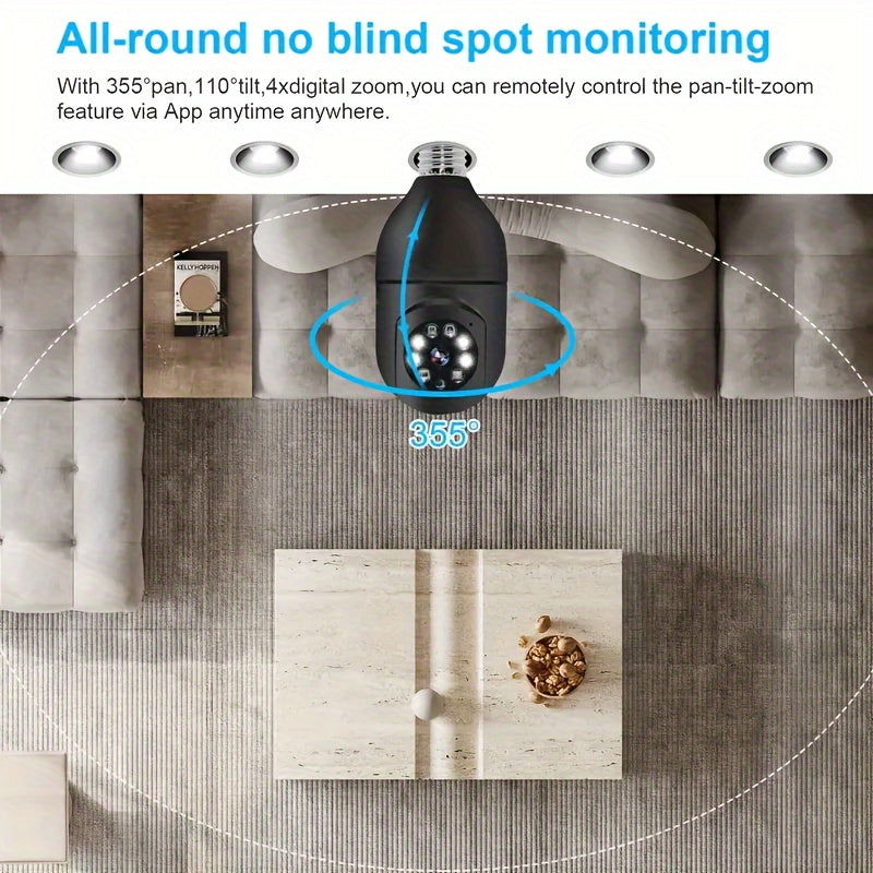 E27 WiFi Security Camera 1080P Night Vision Auto Tracking Black and White