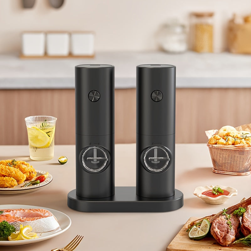 Set of 2 Electric Salt and Pepper Grinders with Adjustable Coarseness LED Light