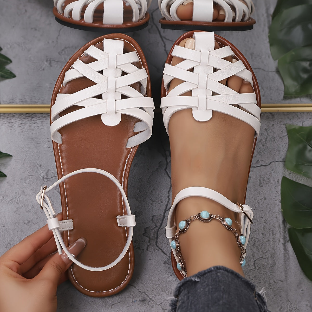 Women's Summer Woven Leather Casual Roman Sandals