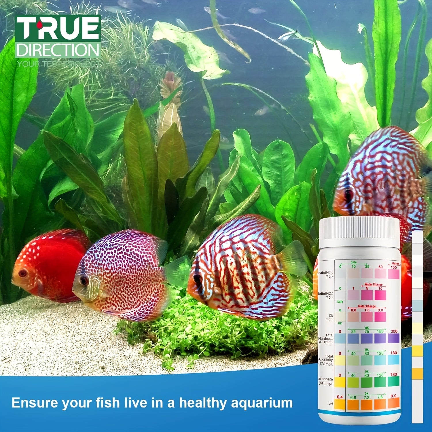 7-Way Aquarium Test Strips for Freshwater Saltwater Fish Tanks Ponds Water Quality