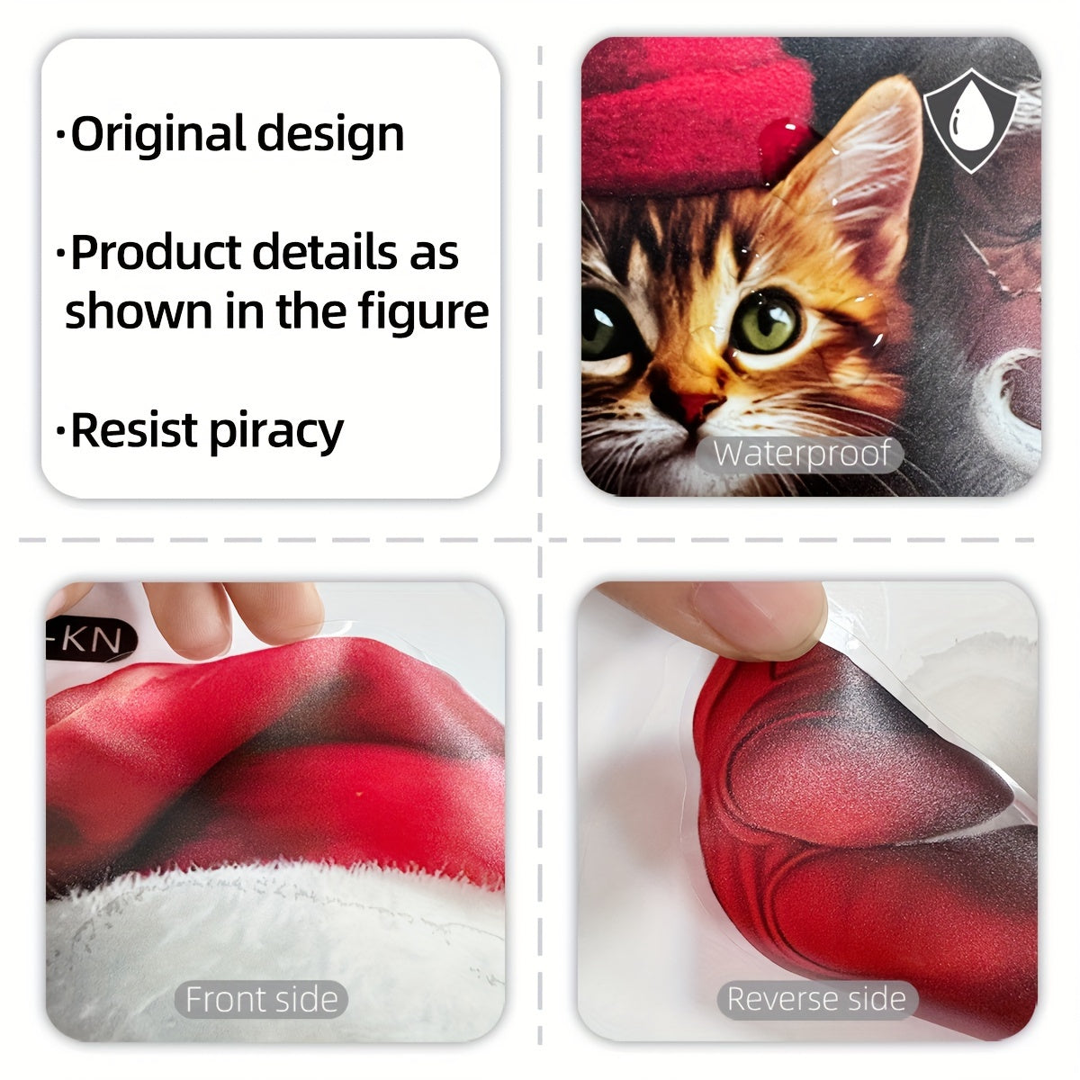 Double-Sided Christmas Santa and Kitten Window Cling Reusable PVC Decal