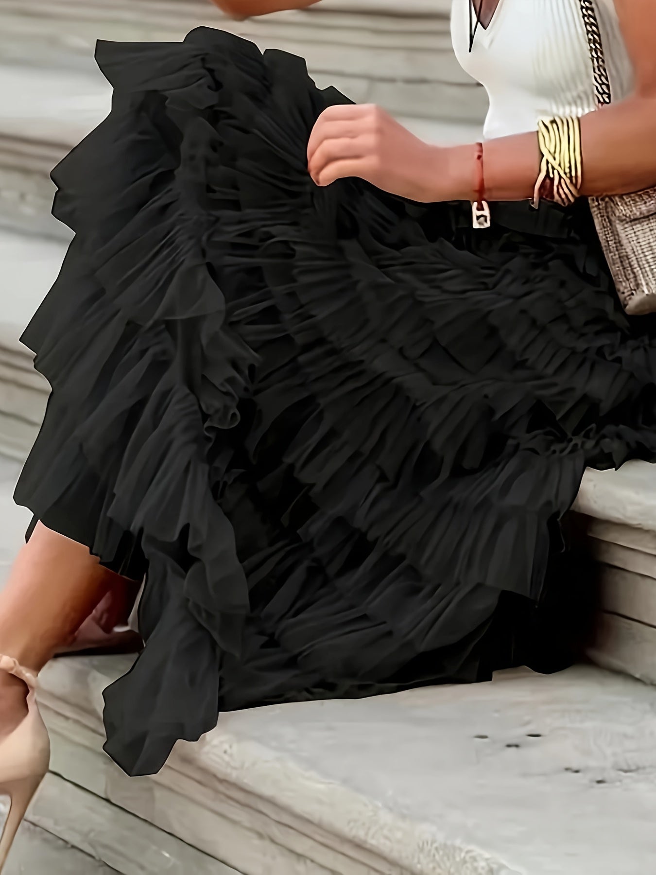 Plus Size Emerald Green Tiered Ruffled Skirt with Sheer Mesh Overlay