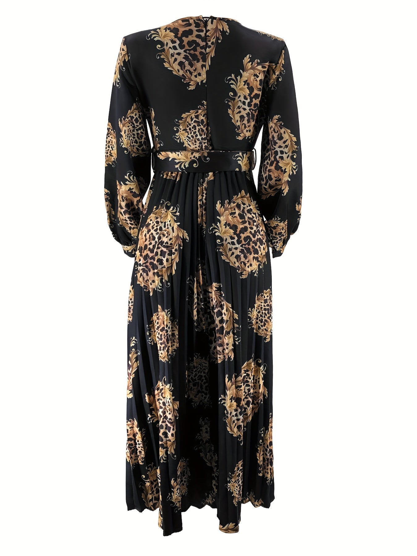 Leopard Print Abaya Dress for Women Long Sleeve Maxi Length Middle Eastern Style