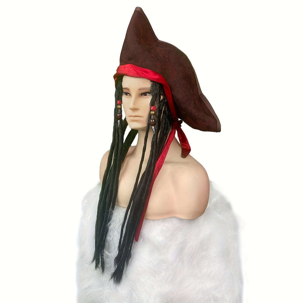 Pirate Dreadlocks Wig with Hat Black Long Beaded Dreads for Cosplay Party