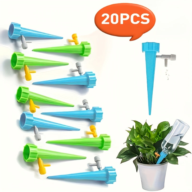 20 капельниц для полива растений с регулируемым контролем потока, самополивные шипы и универсальный адаптер для бутылок