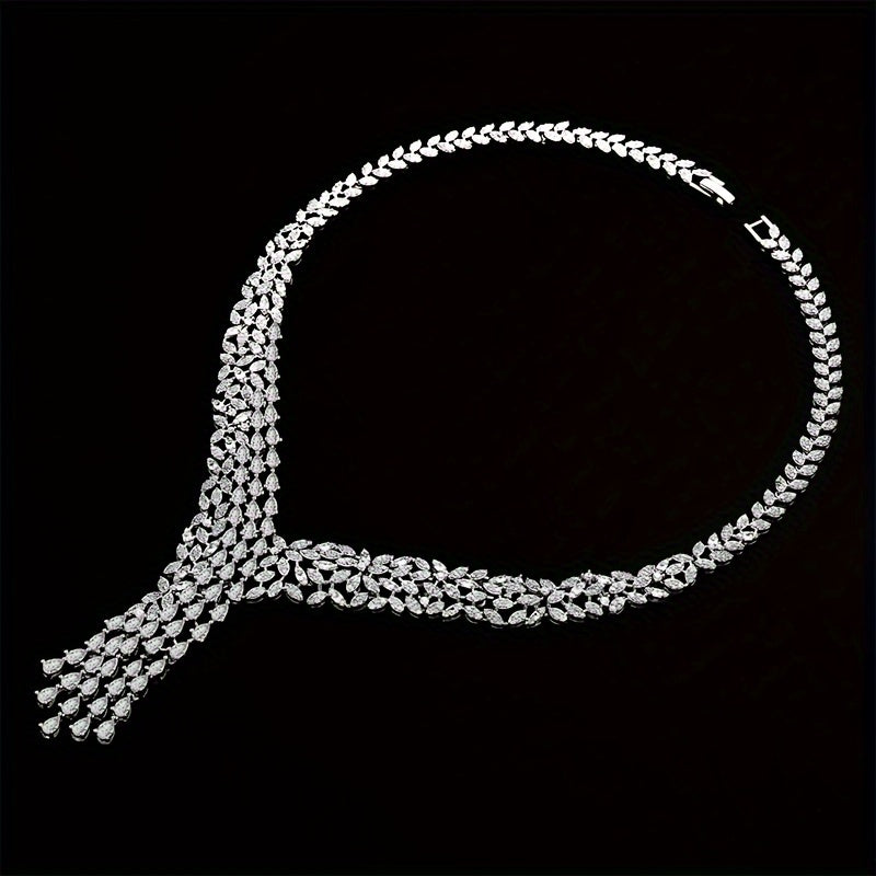 Elegant Platinum-Plated Zirconia Bridal Jewelry Set Necklace Earrings Bracelet Ring for Weddings