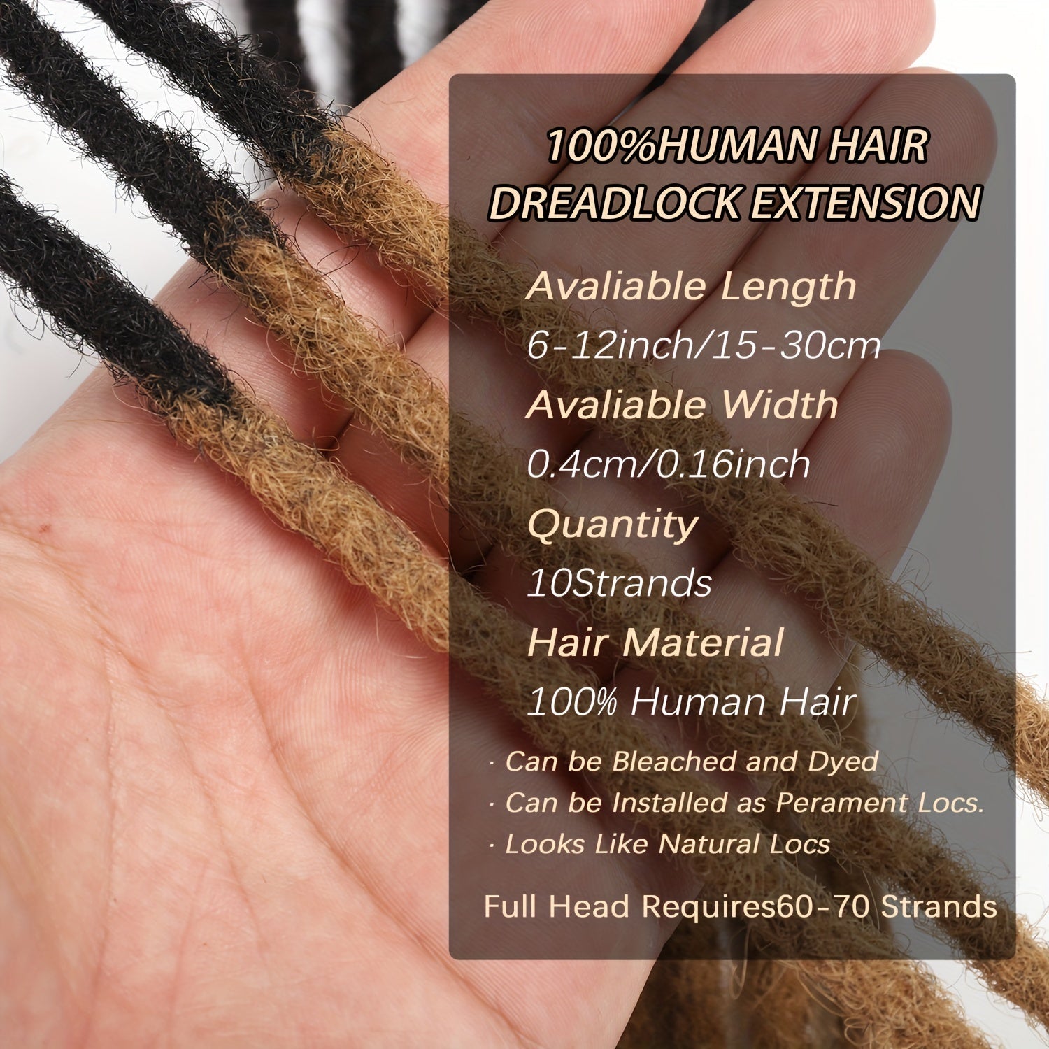 Men's Dreadlock Extensions 0.4cm 10 Strands Human Hair Braids