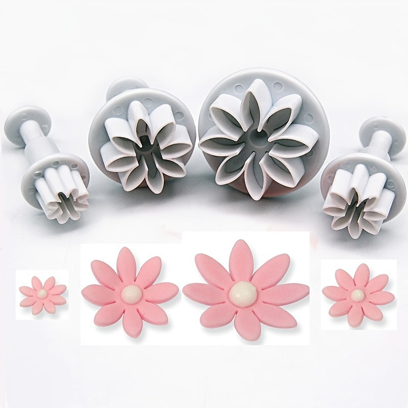 Set of 4 Flower-Shaped Fondant Molds for Cookies and Candy Baking Tools