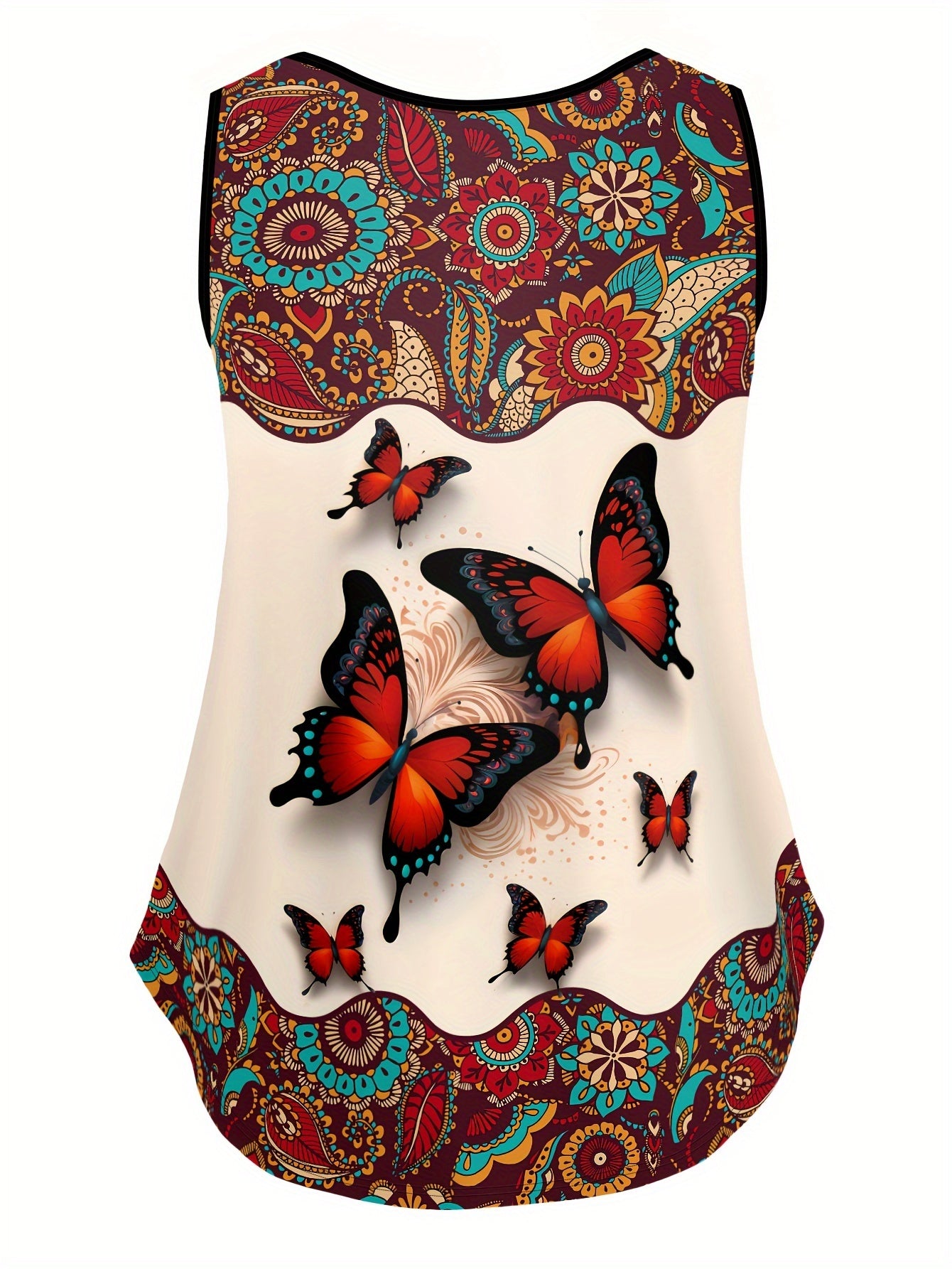 Women's Plus Size Butterfly Print Sleeveless Tank Top for Summer