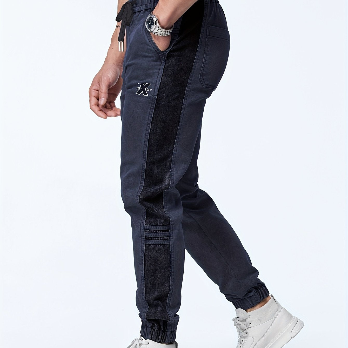 Pantalones jogger casuals cortos de mezcla de algodón con bordado y cordón para hombre