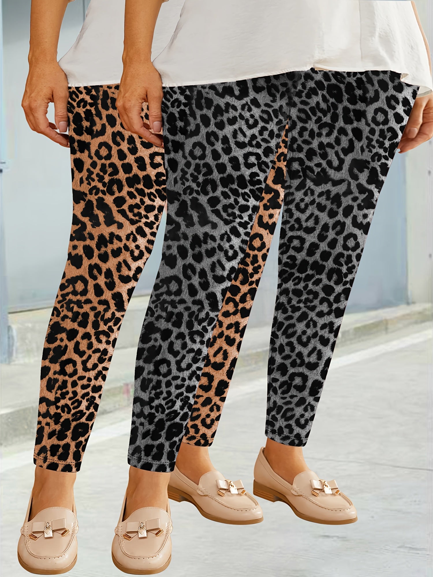 Women's High-Waisted Leggings Polyester Spandex Solid Color Plus Size Black