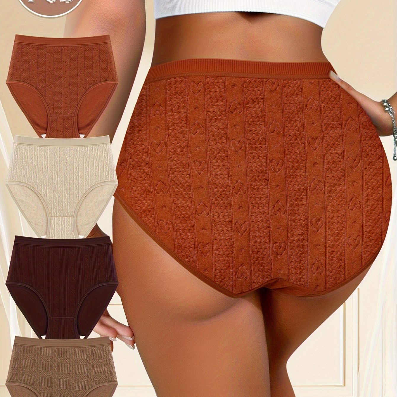 Plus Size Floral Print Low-Waist Panties 4-Pack Stretchy Polyester Blend