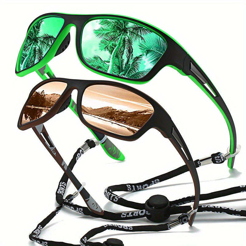 Retro Polarized Sunglasses with Strap for Men and Women for Outdoor Activities Sports Travel Driving Fishing Cycling