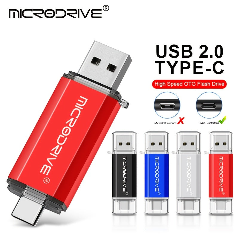 MICRODRIVE 2.0 USB-C Flesh Drayv - Yuqori tezlikdagi OTG xotira kaliti, muzlatilgan metall tekstura, 128GB/64GB/32GB/16GB, Noutbuk va smartfonlar bilan mos, Qizil/Qora, Qiziqarli dizayn
