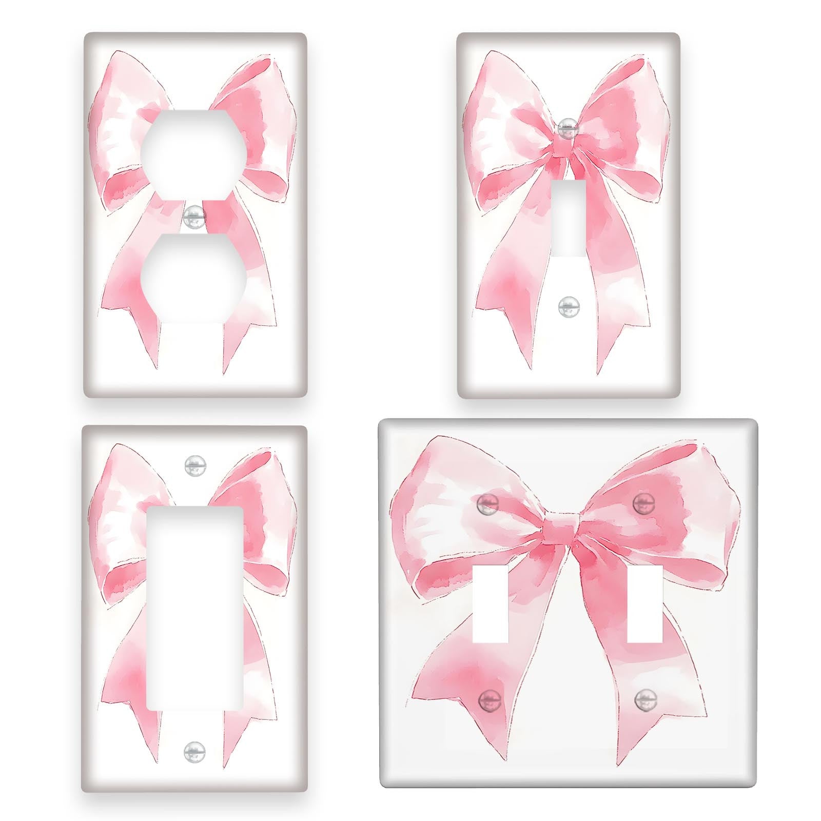 Pink Art Deco Wall Plate with Bow Design Reusable PC Material Decorative Outlet Cover for Bedroom Kitchen