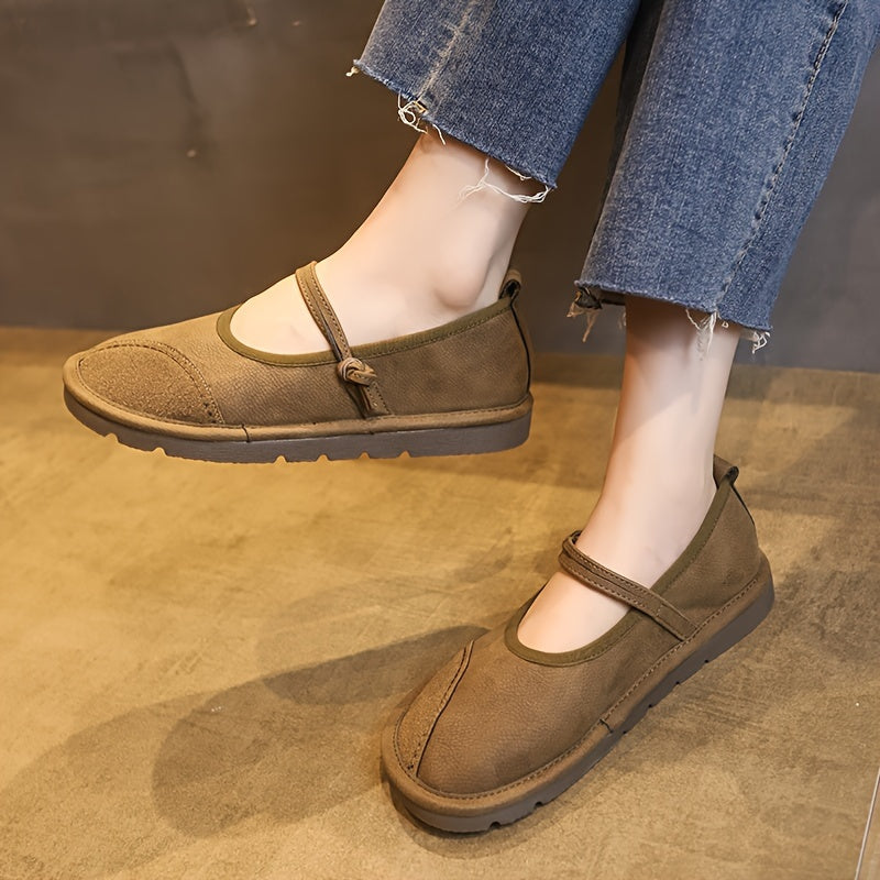 Women's Mary Jane Flats Faux Cover Upper Soft Sole Adjustable Buckle
