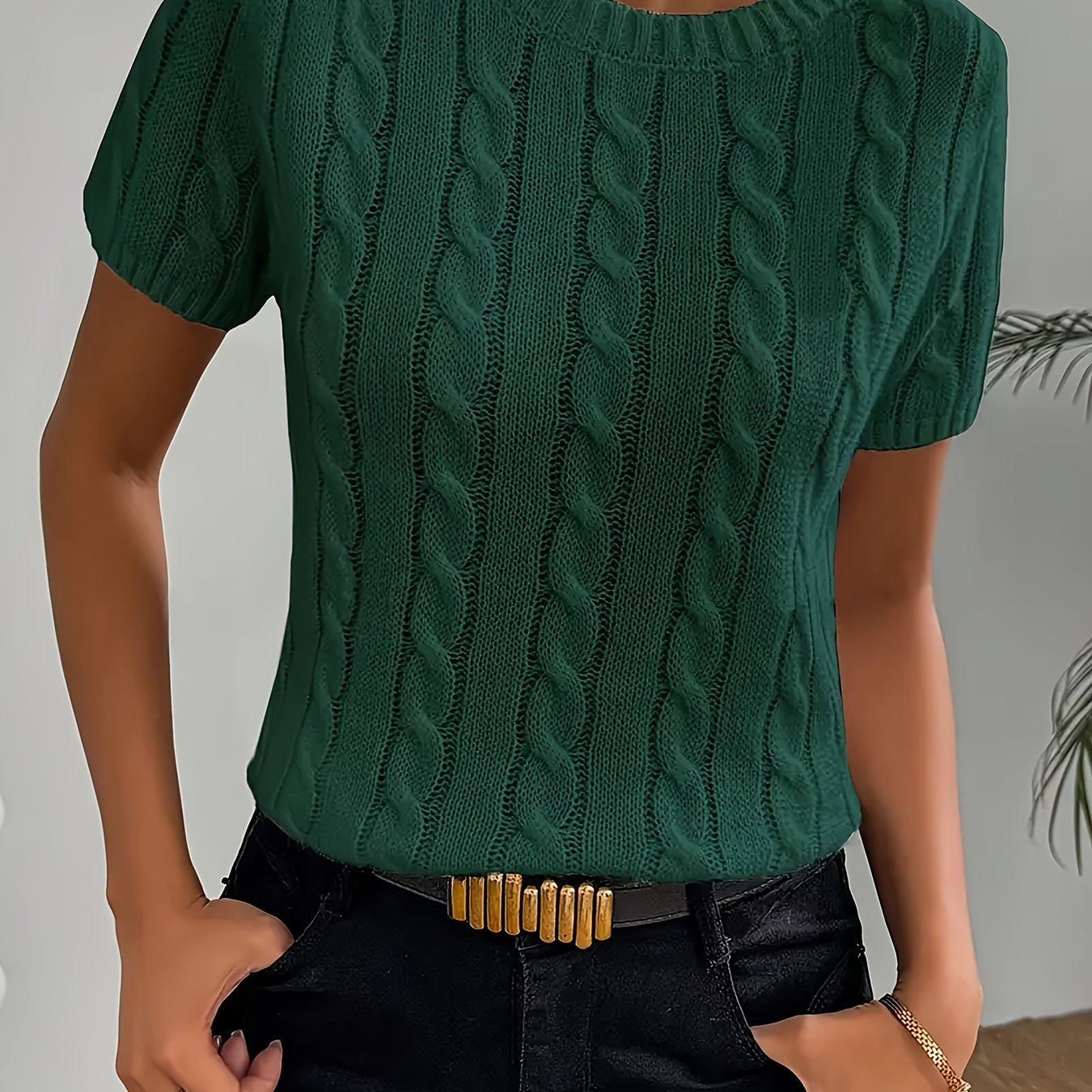 Women's Sweater Thick Round Neck Short Sleeve Solid Color Spring Summer Casual Top