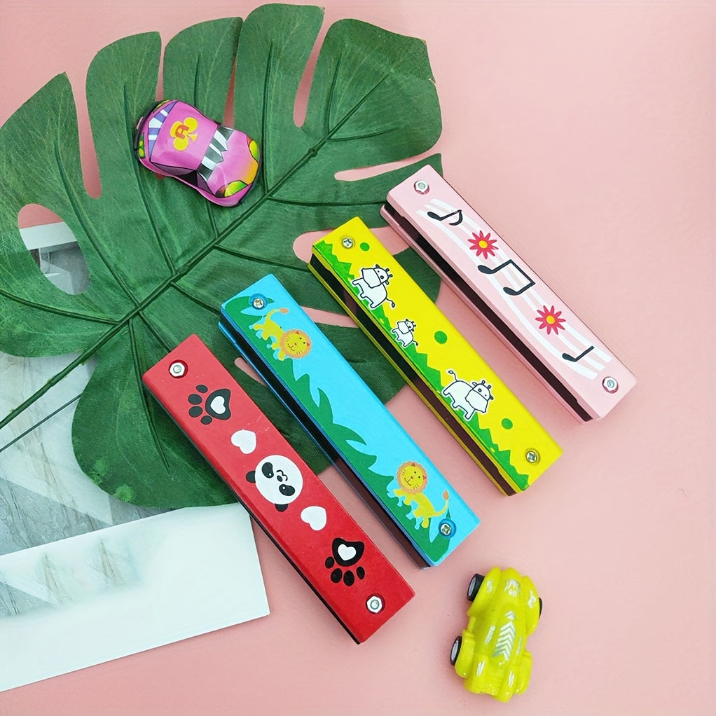 12 Styles Cartoon Harmonica for Kids and Beginners Double Row 16 Holes Wooden with Case