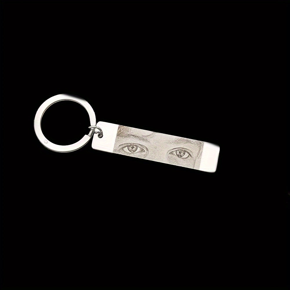 Llavero personalizado de pareja con foto de ojos en acero inoxidable, grabado láser, joyería, regalo