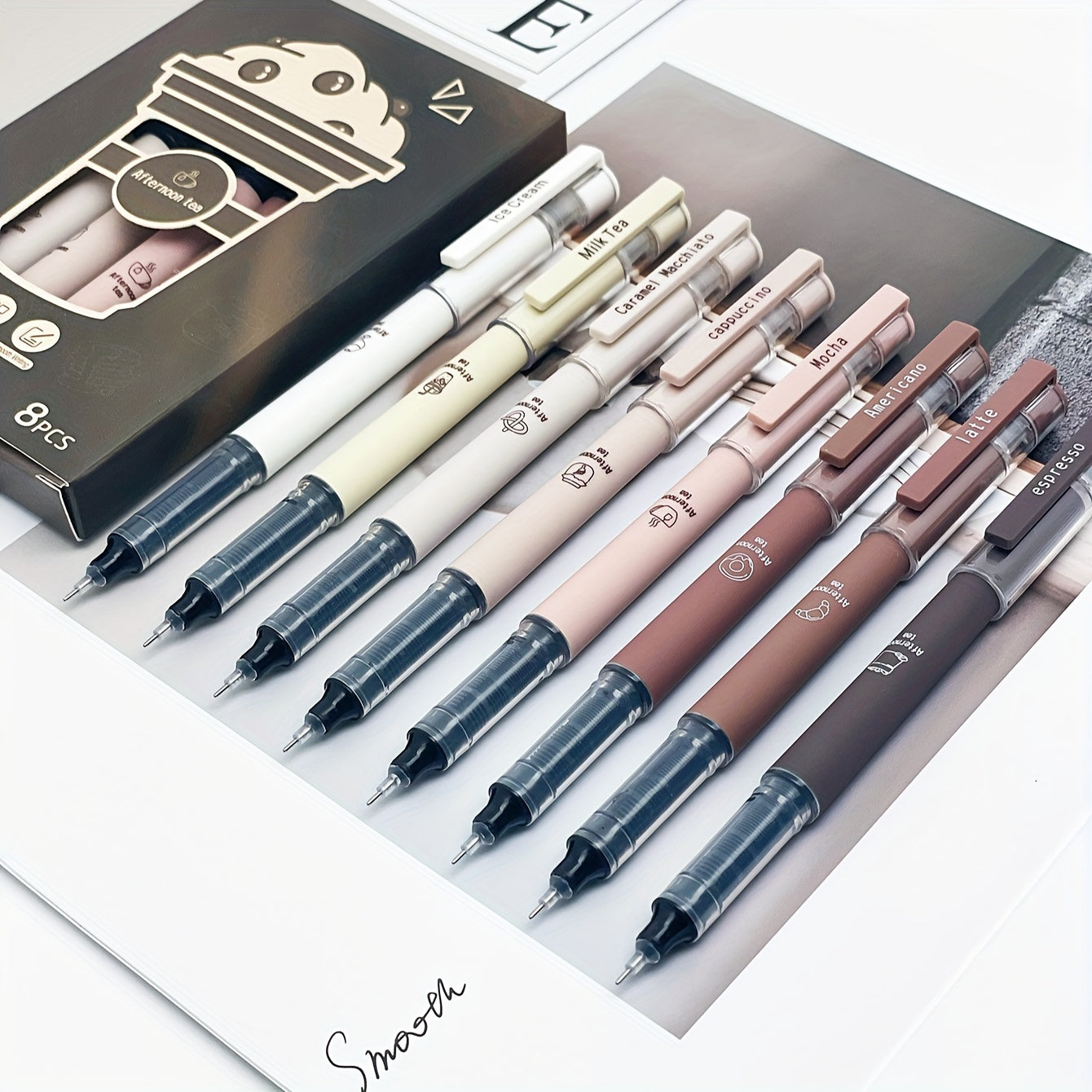 6/8 Coffee Theme Gel Pen Set Quick-Drying No Smudge for Note Taking Drawing Office