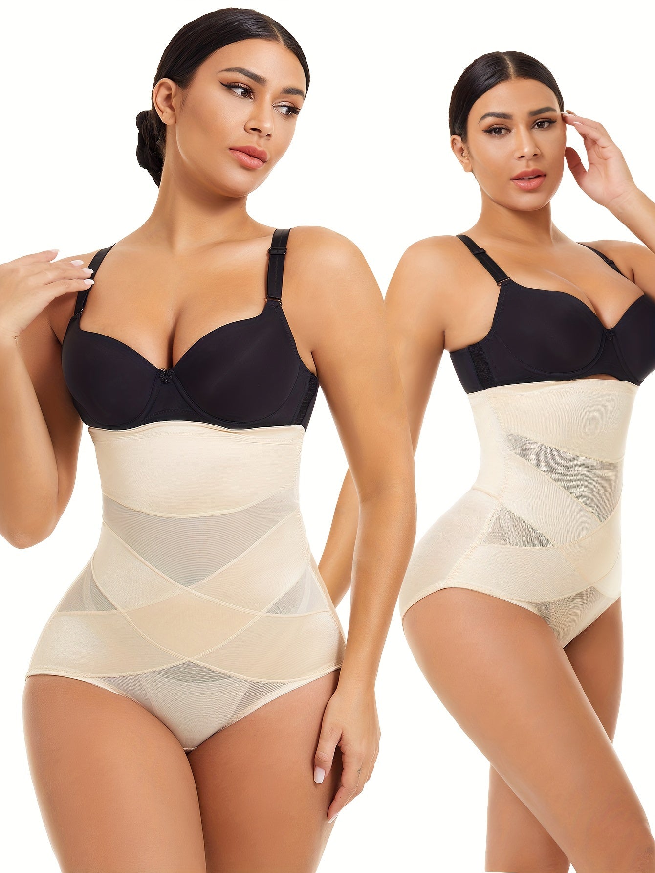 High Waist Shaping Panties Tummy Control Buttock Lifting Solid Color Nylon Spandex