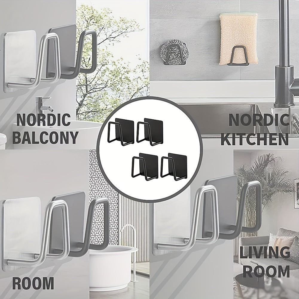 Organizador de fregadero de acero inoxidable con soporte para esponja y ganchos de utilidad