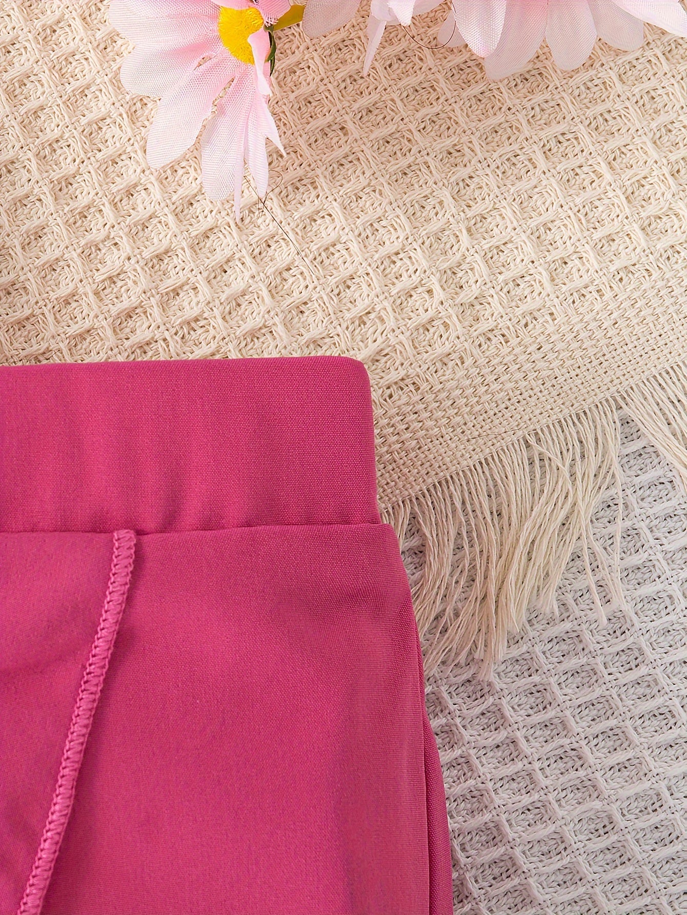 Girls Summer Outfit Set with Top and Shorts Bow Belt Solid Color Sleeveless Casual