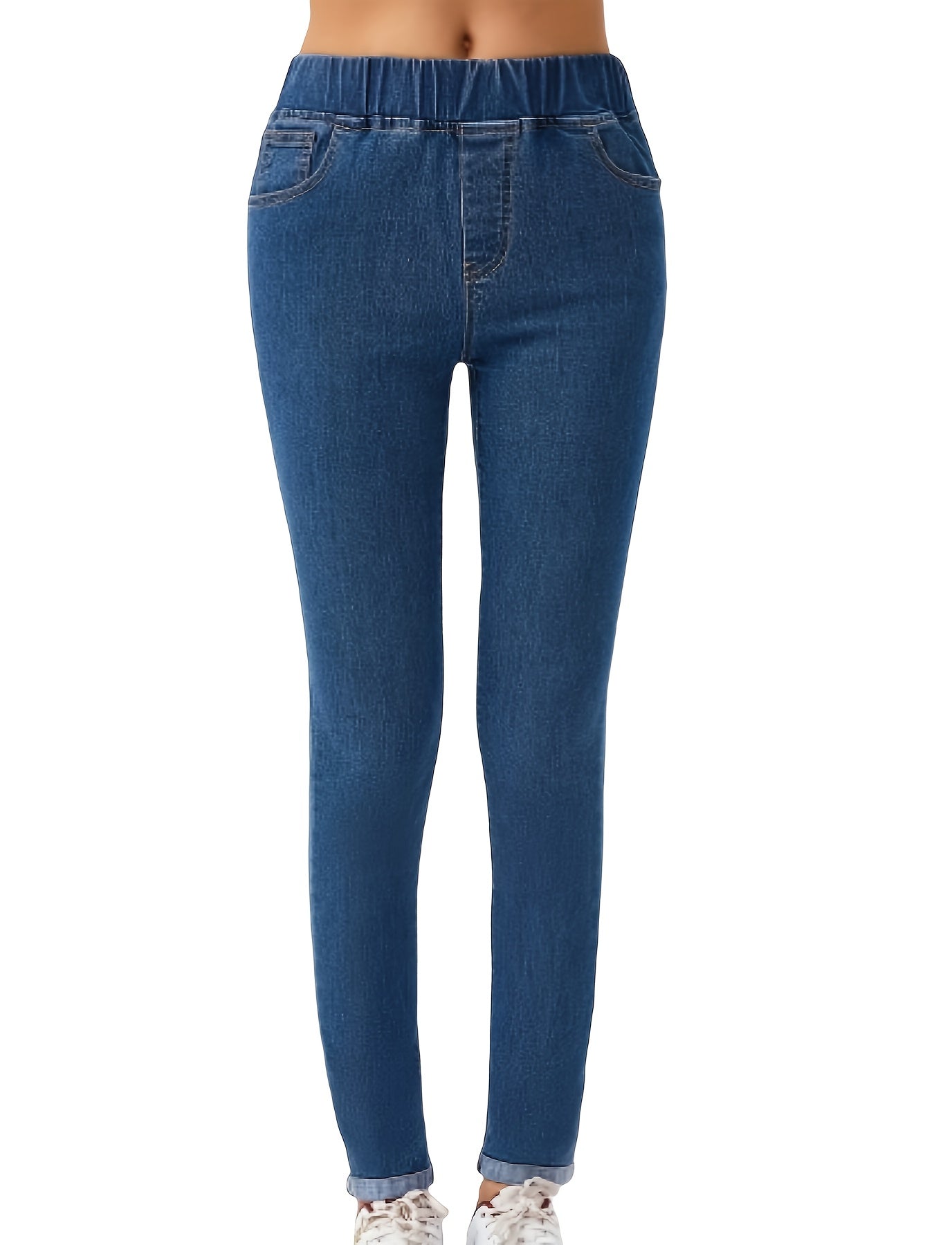 Women's Plus Size Blue Washed Skinny Jeans Stretch Denim Casual