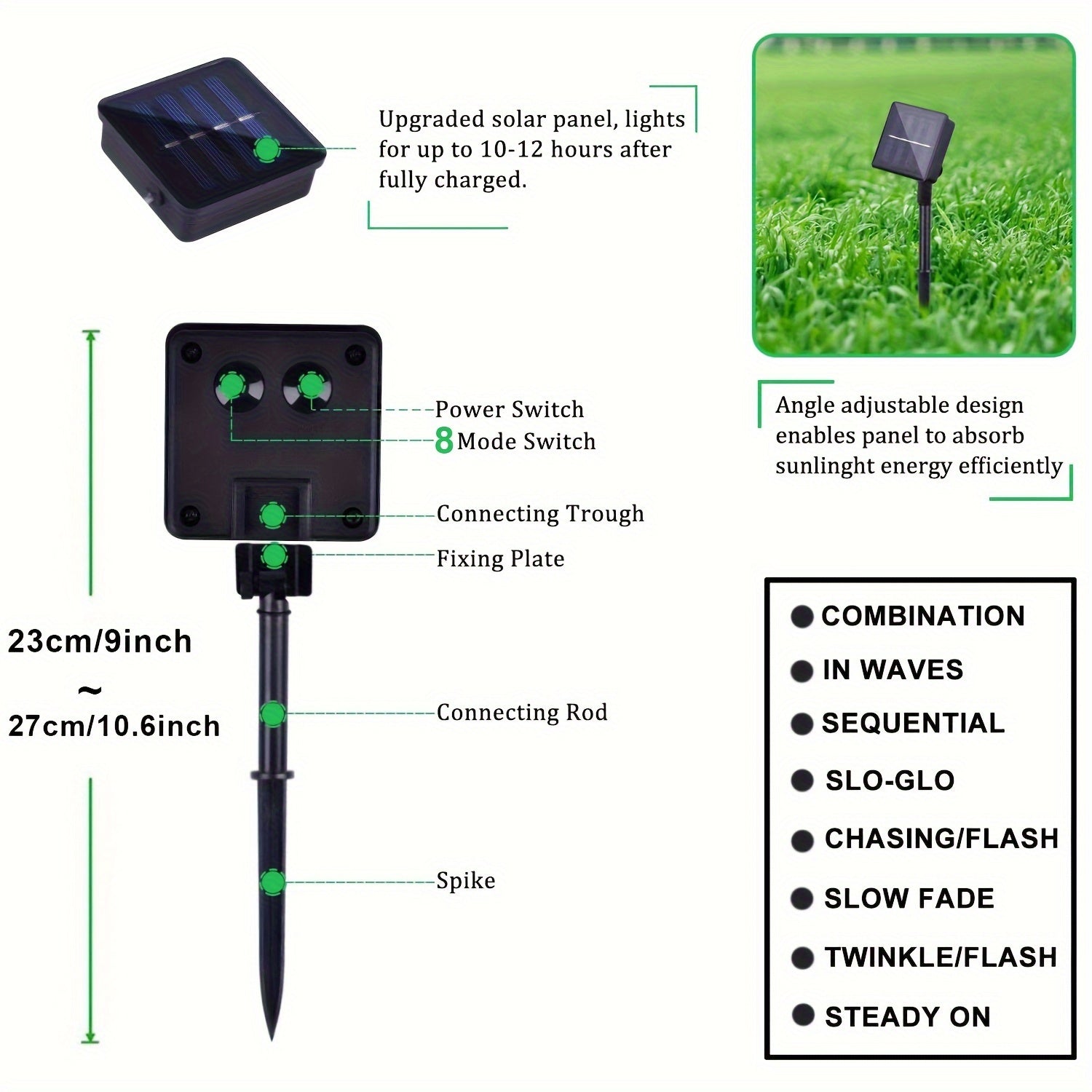 Luces de hadas LED solares con 8 modos, luces de cuerda para exteriores para decoración de jardín, patio, fiesta, 7m 12m 22m 32m